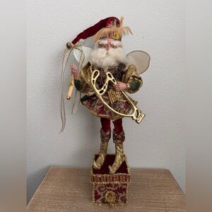 Mark Roberts Christmas Fairy Harp Player Stocking Holder 21” Musician Red Gold